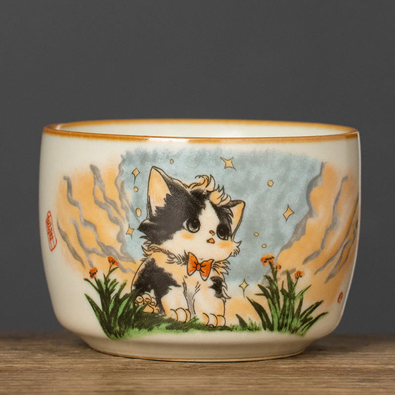 Buddha Stones Cute Bow Tie Cat Teacup Kung Fu Tea Cup - Cat 7.5cm*5cm*115ml - image 9