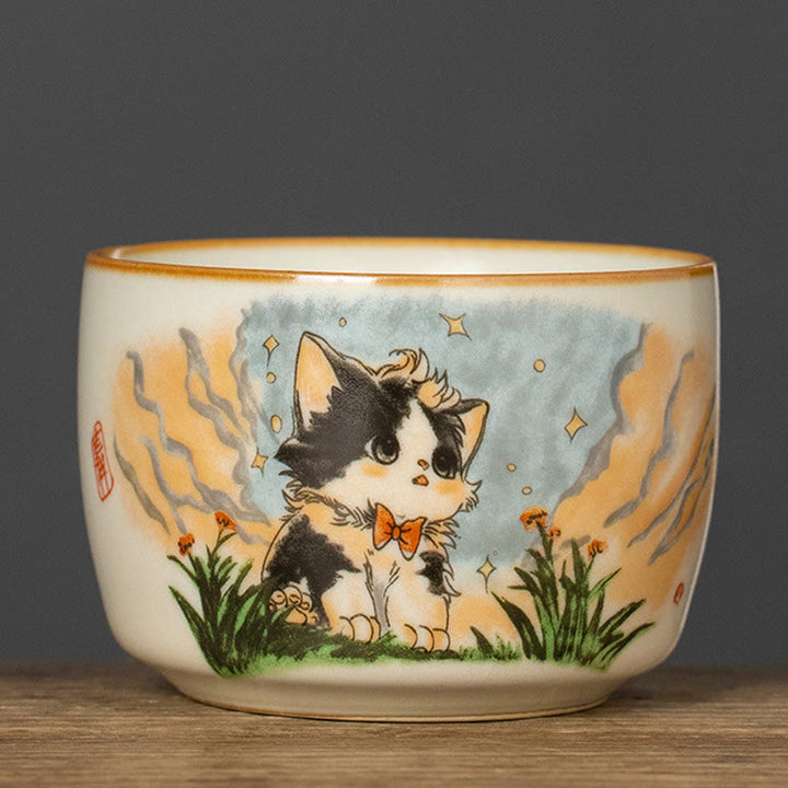 Buddha Stones Cute Bow Tie Cat Teacup Kung Fu Tea Cup - Cat 7.5cm*5cm*115ml - image 9