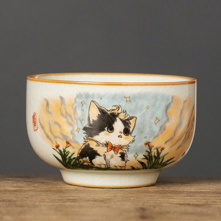 Buddha Stones Cute Bow Tie Cat Teacup Kung Fu Tea Cup - Cat 7.8cm*5cm*120ml - image 12