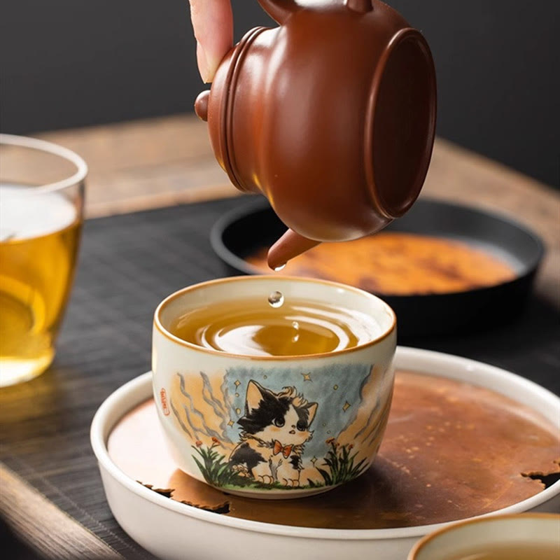 Buddha Stones Cute Bow Tie Cat Teacup Kung Fu Tea Cup - image 7