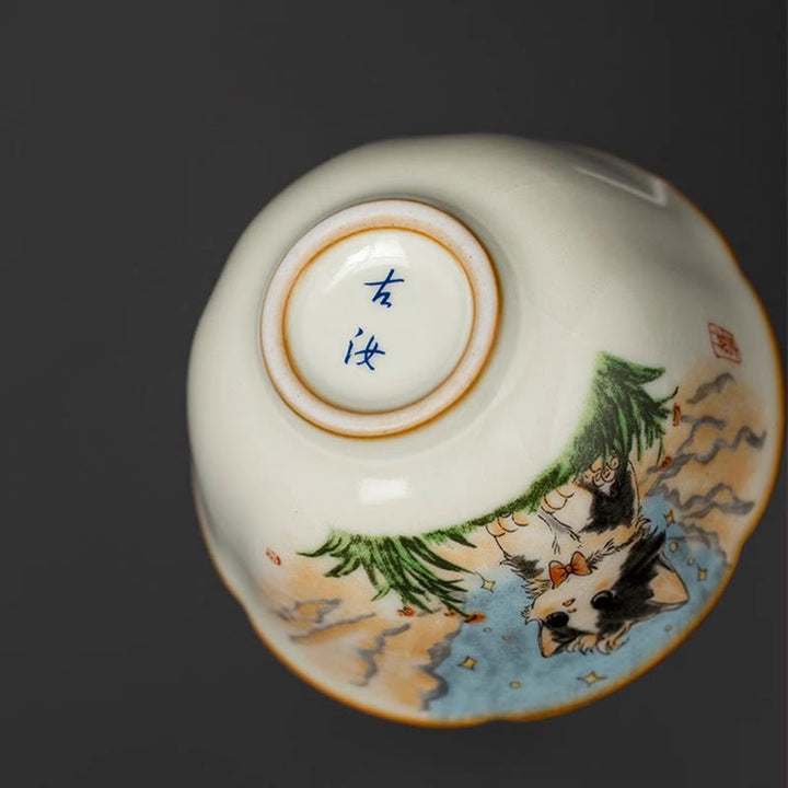 Buddha Stones Cute Bow Tie Cat Teacup Kung Fu Tea Cup - image 3