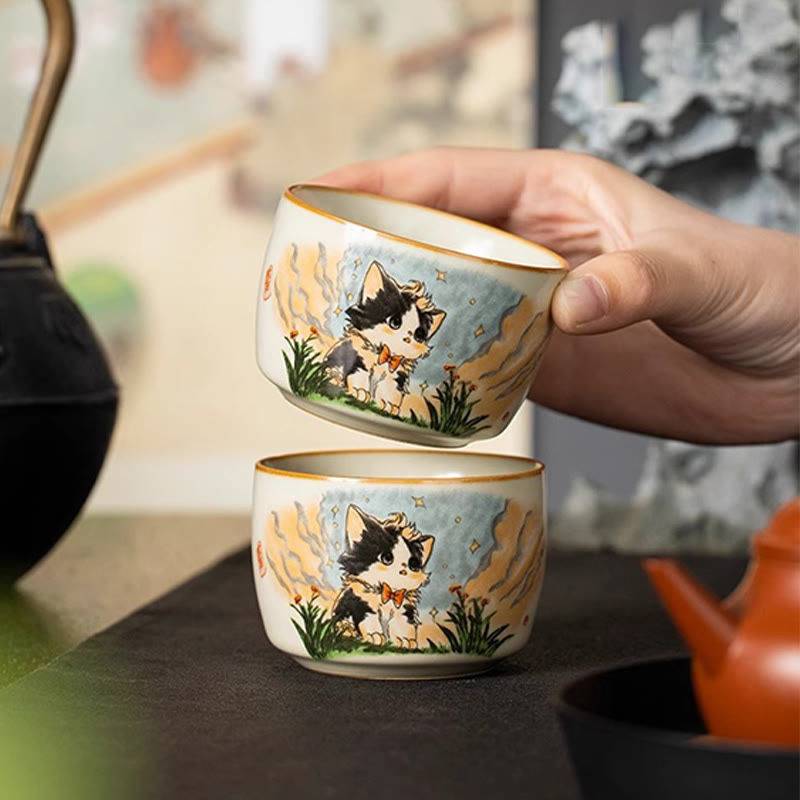Buddha Stones Cute Bow Tie Cat Teacup Kung Fu Tea Cup - image 6