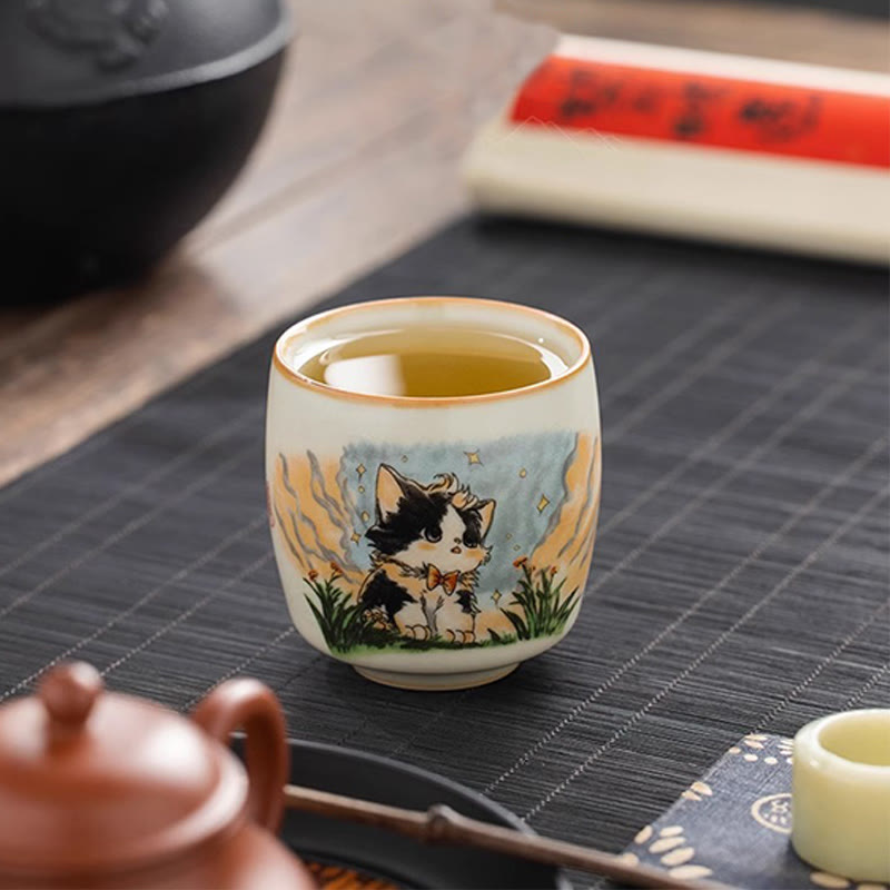 Buddha Stones Cute Bow Tie Cat Teacup Kung Fu Tea Cup - image 11