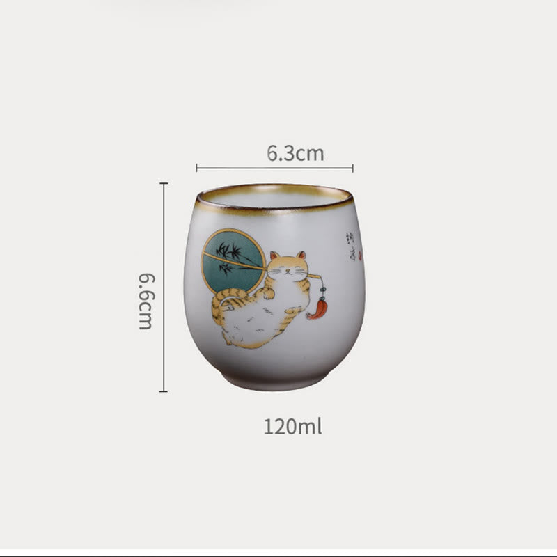 Buddha Stones Cute Lying Cat Branches Teacup Kung Fu Tea Cup With Gift Box - image 15