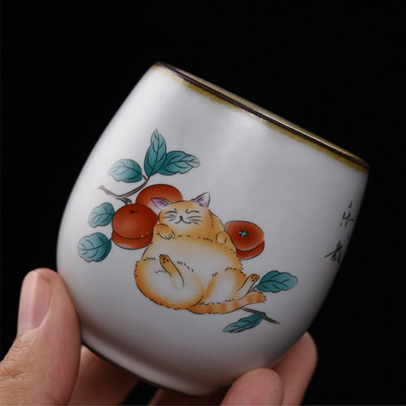 Buddha Stones Cute Lying Cat Branches Teacup Kung Fu Tea Cup - image 1