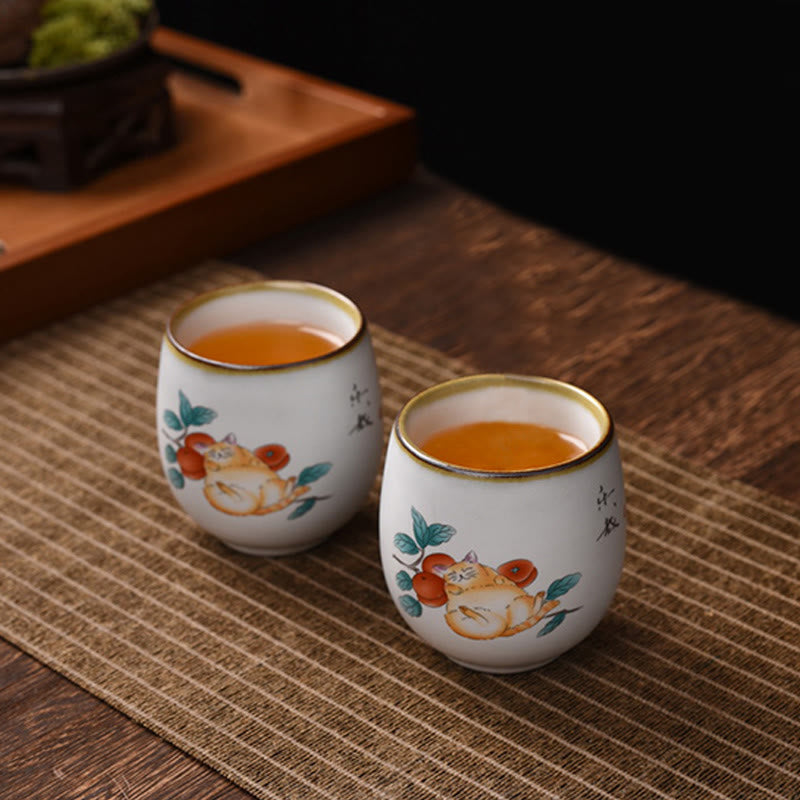 Buddha Stones Cute Lying Cat Branches Teacup Kung Fu Tea Cup With Gift Box - image 7