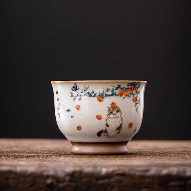 Buddha Stones Cute Cat Butterfly Teacup Kung Fu Tea Cup - Cat 2.95in*2.20in*3.9oz(7.5cm*5.6cm*115ml) - image 6