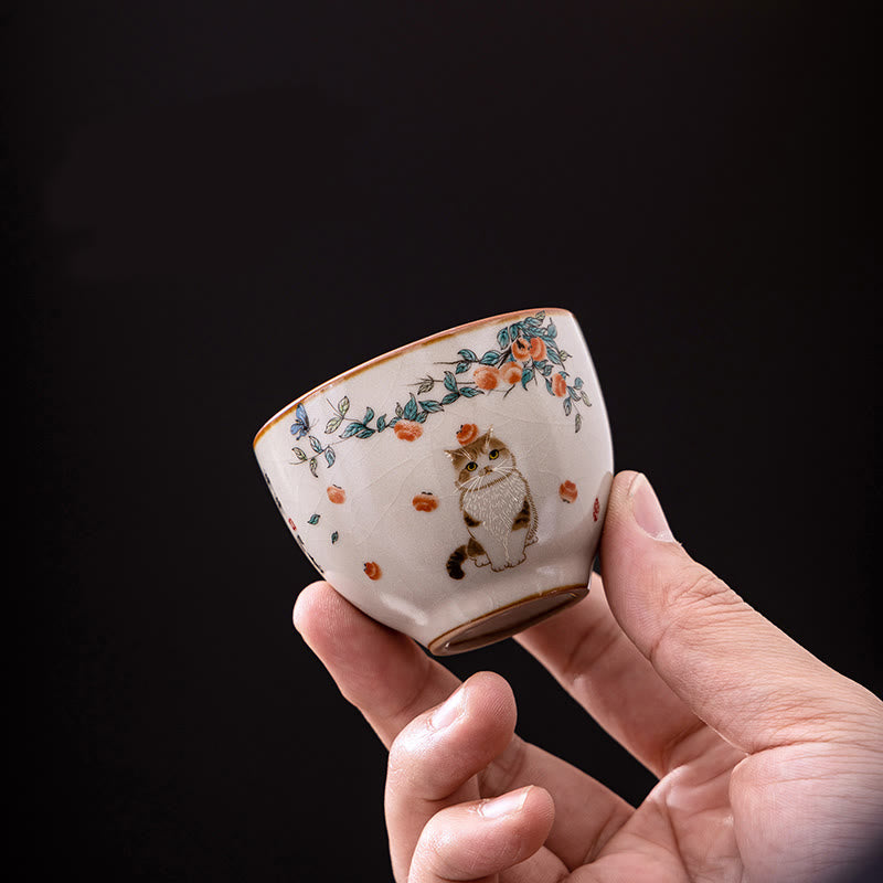 Buddha Stones Cute Cat Butterfly Teacup Kung Fu Tea Cup - image 2