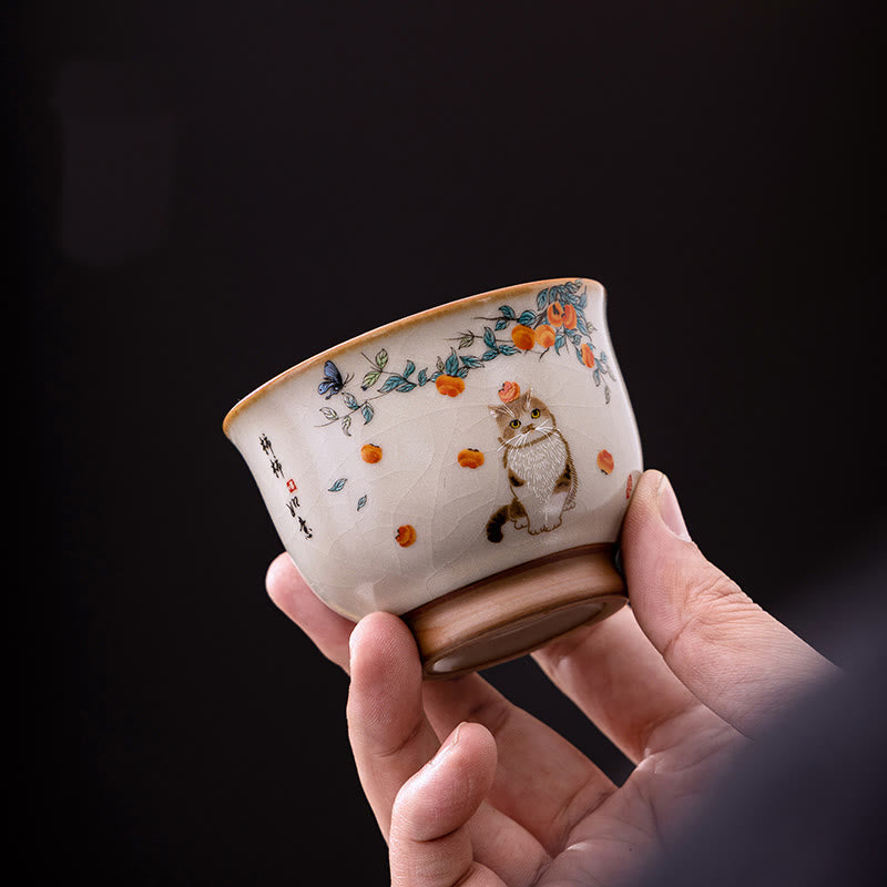 Buddha Stones Cute Cat Butterfly Teacup Kung Fu Tea Cup - image 8
