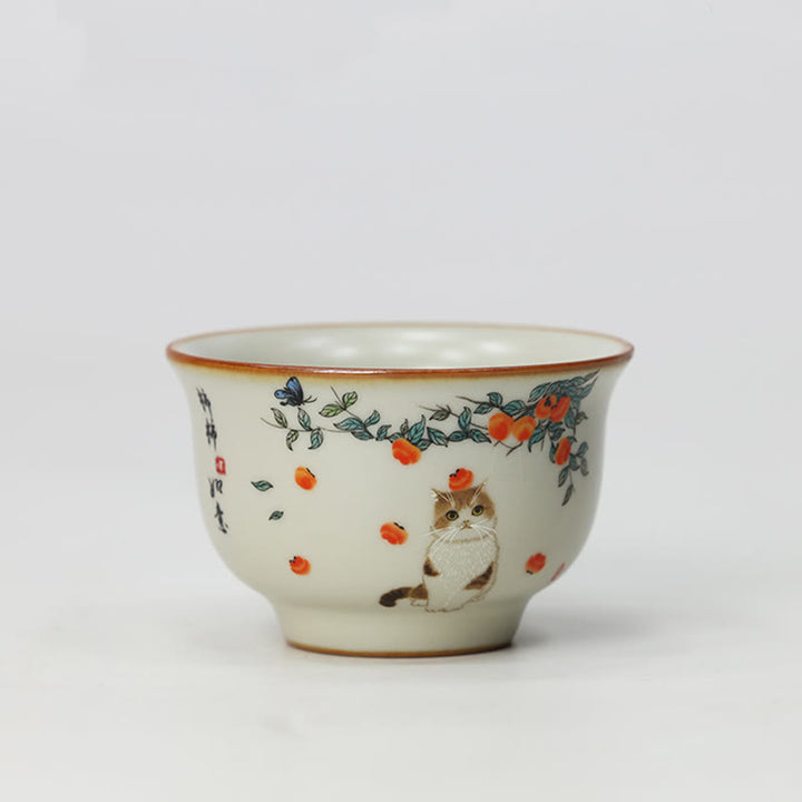 Buddha Stones Cute Cat Butterfly Teacup Kung Fu Tea Cup - Cat 2.67in*1.69in*2.2oz(6.8cm*4.3cm*65ml) - image 10