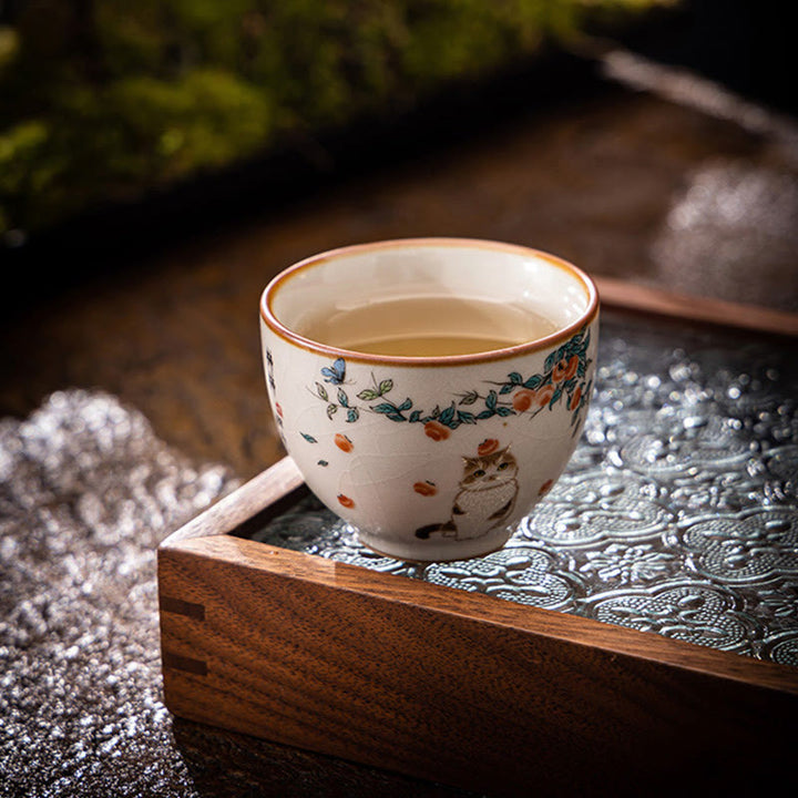 Buddha Stones Cute Cat Butterfly Teacup Kung Fu Tea Cup - image 3
