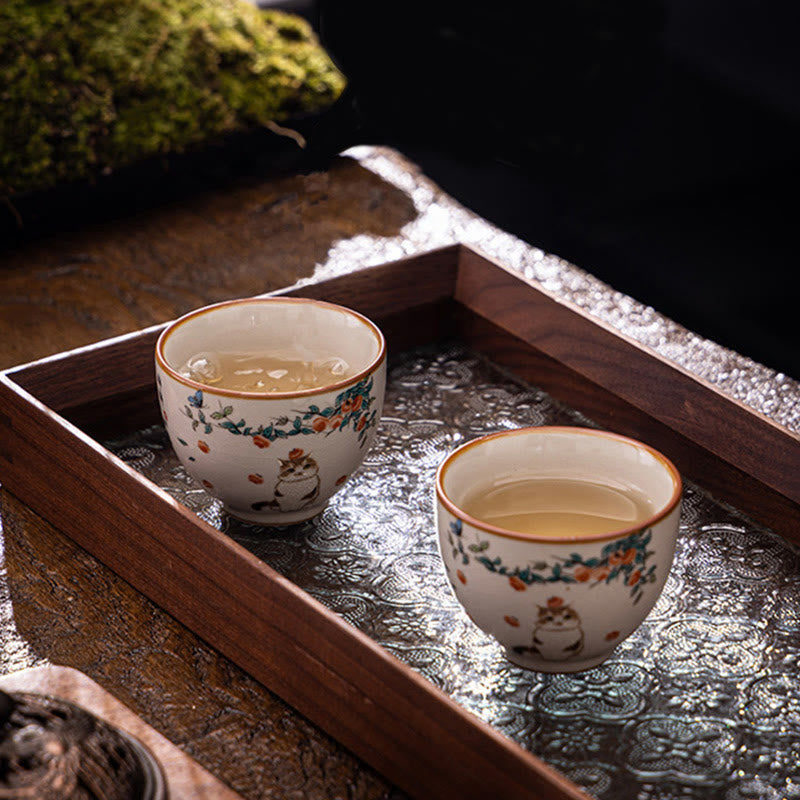 Buddha Stones Cute Cat Butterfly Teacup Kung Fu Tea Cup - image 5