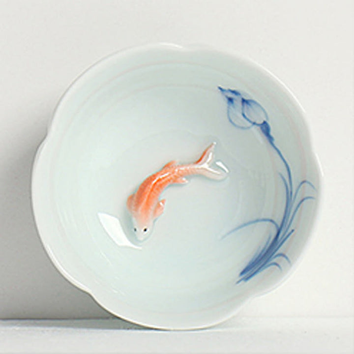 Buddha Stones Koi Fish Lotus Hand Teacup Kung Fu Tea Cup - Red Koi Fish & Blue Lotus 8.8cm*3cm*3.5cm - image 5
