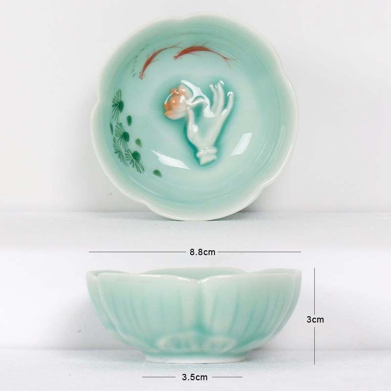 Buddha Stones Koi Fish Lotus Hand Teacup Kung Fu Tea Cup - Red Koi Fish & Hand 8.8cm*3cm*3.5cm - image 8