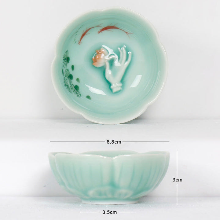 Buddha Stones Koi Fish Lotus Hand Teacup Kung Fu Tea Cup - Red Koi Fish & Hand 8.8cm*3cm*3.5cm - image 8