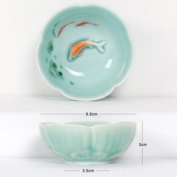 Buddha Stones Koi Fish Lotus Hand Teacup Kung Fu Tea Cup - Red Koi Fish & Leaves 8.8cm*3cm*3.5cm - image 7