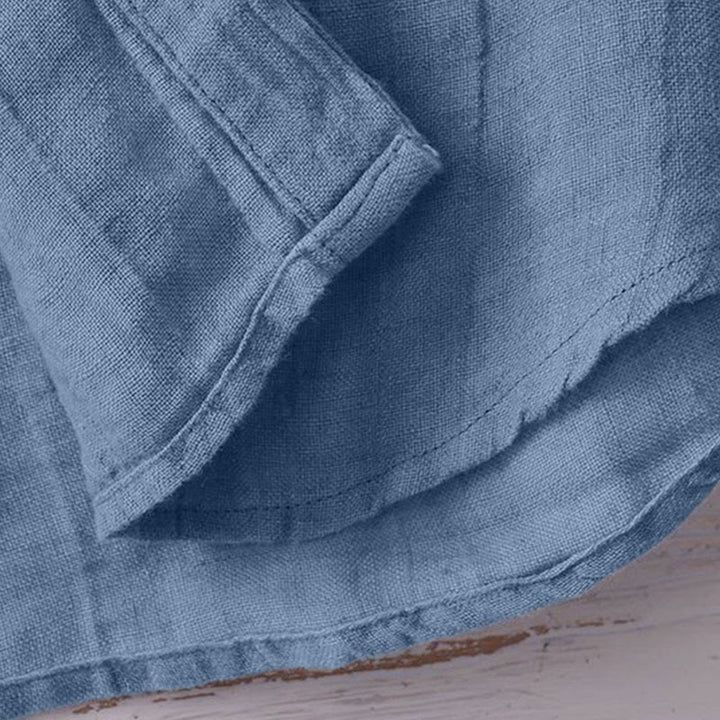 Buddha Stones Men's Shirt Solid Color Lapel Top Short Sleeve Comfy Button Crease Cotton Linen Shirt - image 18