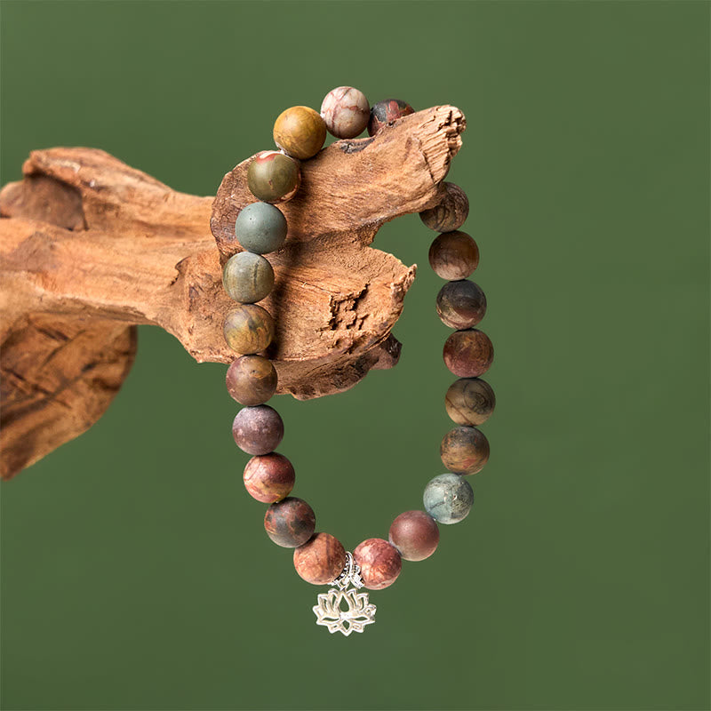 Buddha Stones 925 Sterling Silver Lotus Design Picasso Jasper Positive Bracelet - image 3