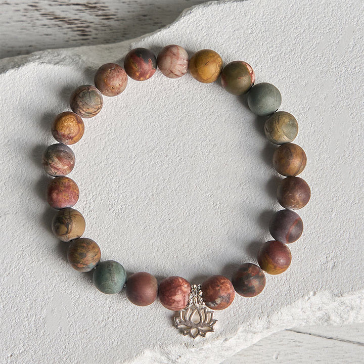Buddha Stones 925 Sterling Silver Lotus Design Picasso Jasper Positive Bracelet - image 2