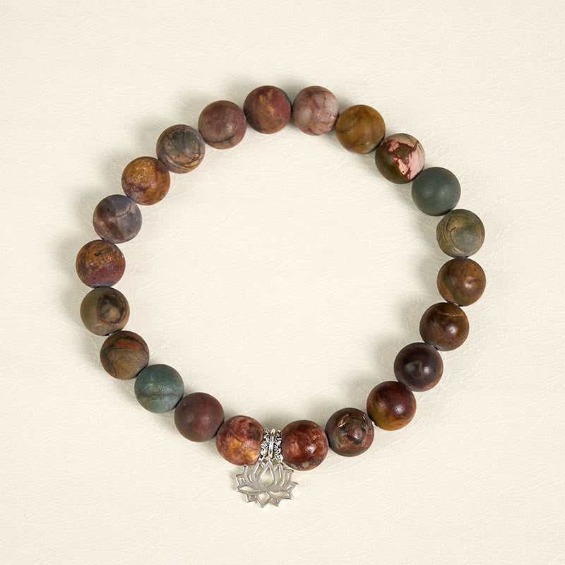 Buddha Stones 925 Sterling Silver Lotus Design Picasso Jasper Positive Bracelet - image 1
