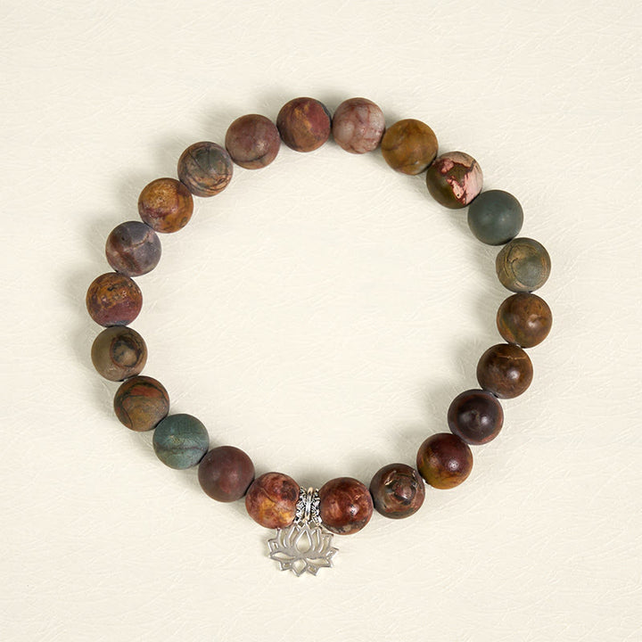 Buddha Stones 925 Sterling Silver Lotus Design Picasso Jasper Positive Bracelet - image 1