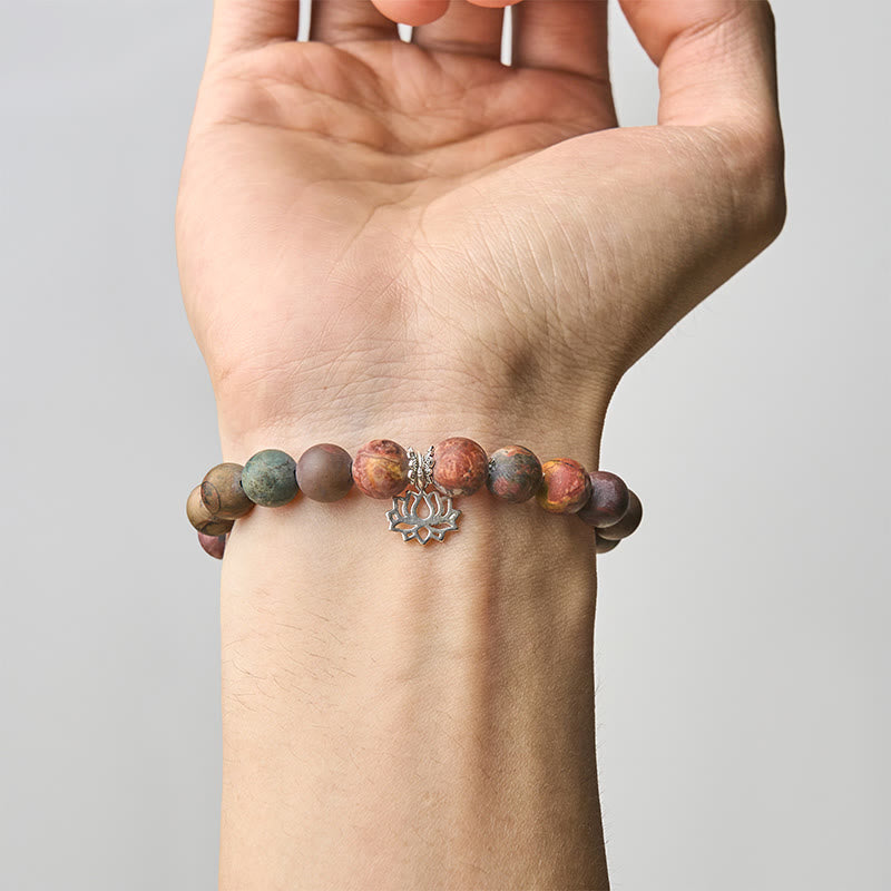 Buddha Stones 925 Sterling Silver Lotus Design Picasso Jasper Positive Bracelet - image 4