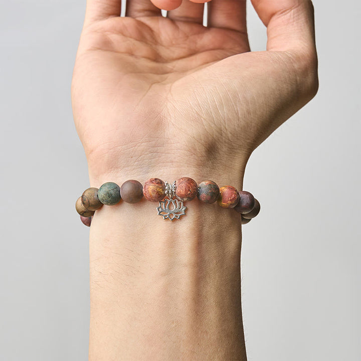 Buddha Stones 925 Sterling Silver Lotus Design Picasso Jasper Positive Bracelet - image 4