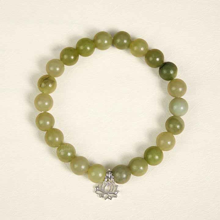 Buddha Stones 925 Sterling Silver Lotus Natural Cyan Jade Luck Bracelet - image 2