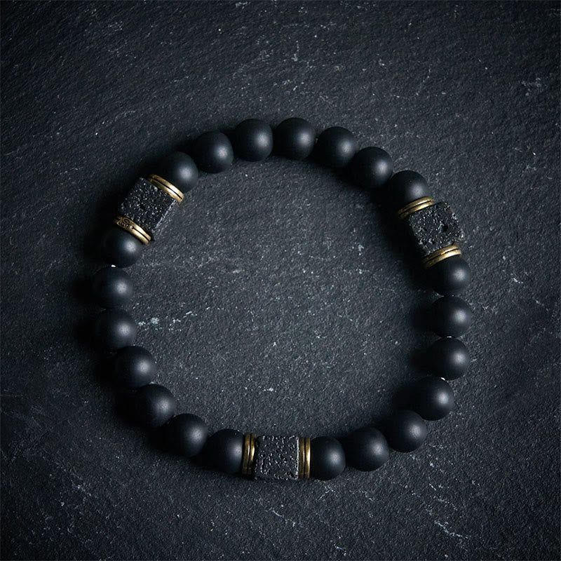 FREE Today: Support and Fortune Natural Frosted Black Onyx Square Lava Rock Bracelet - 20cm - image 0
