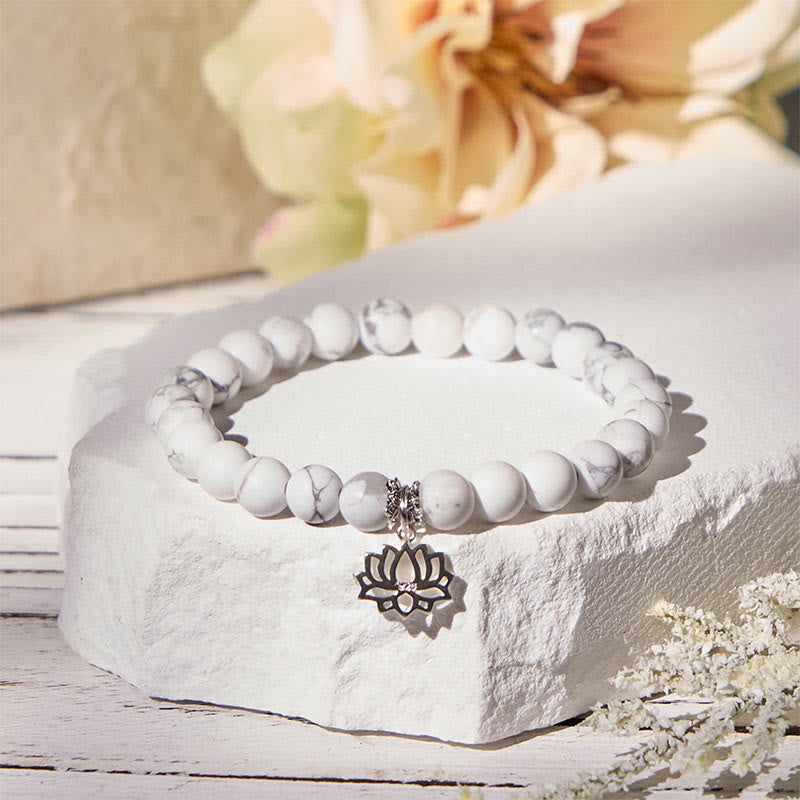 Buddha Stones 925 Sterling Silver Lotus Design Natural White Turquoise Wealth Bracelet - image 1
