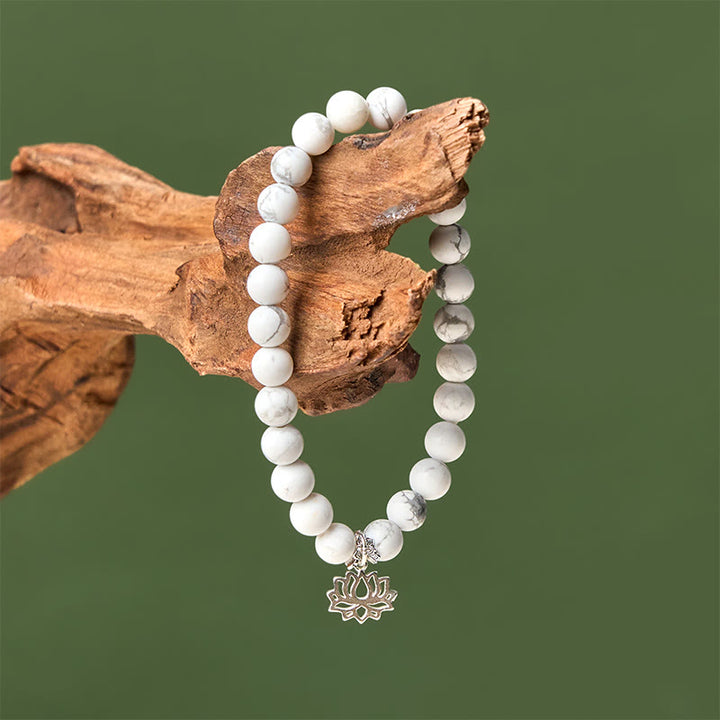 Buddha Stones 925 Sterling Silver Lotus Design Natural White Turquoise Wealth Bracelet - image 3