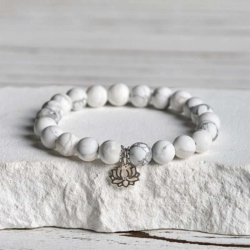 Buddha Stones 925 Sterling Silver Lotus Design Natural White Turquoise Wealth Bracelet - 20cm - 8mm - image 10
