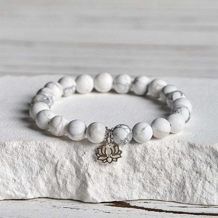 Buddha Stones 925 Sterling Silver Lotus Design Natural White Turquoise Wealth Bracelet - 20cm - 8mm - image 10