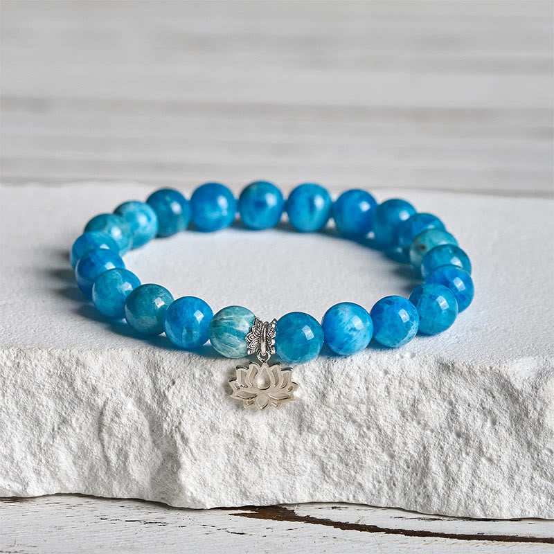 Buddha Stones 925 Sterling Silver Lotus Natural Apatite Creativity Bracelet - 20cm - image 0