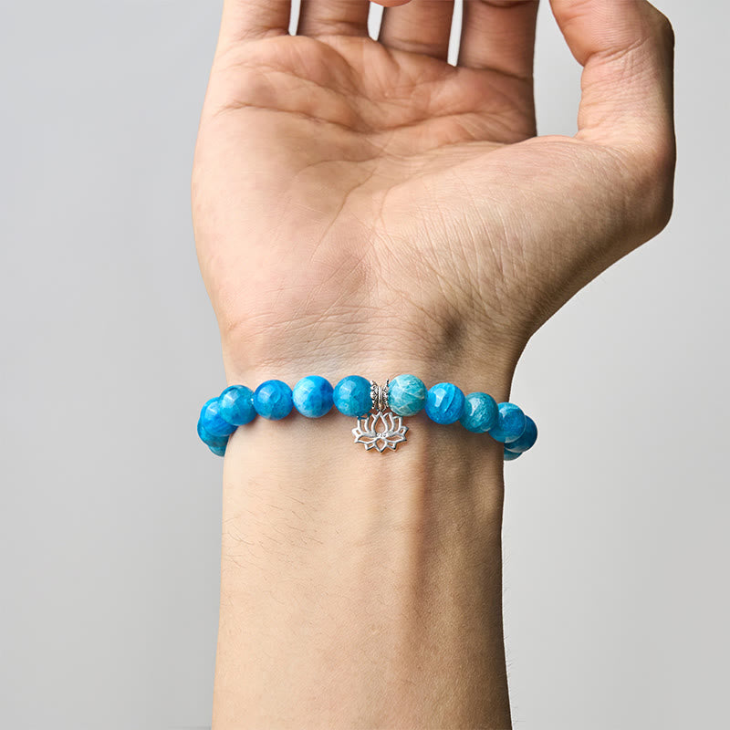 Buddha Stones 925 Sterling Silver Lotus Natural Apatite Creativity Bracelet - image 4