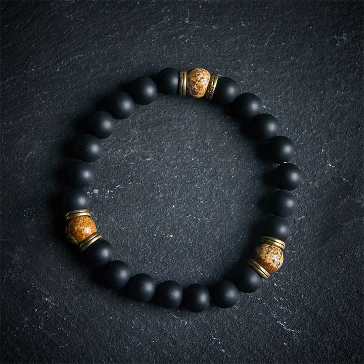 Buddha Stones Natural Frosted Black Onyx Picture Jasper Fortune Bracelet - 20cm - image 0