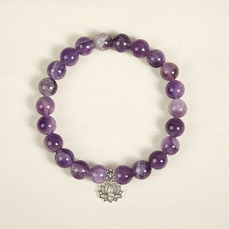 Buddha Stones 925 Sterling Silver Amethyst Lotus Design Natural Balance Bead Bracelet - image 2