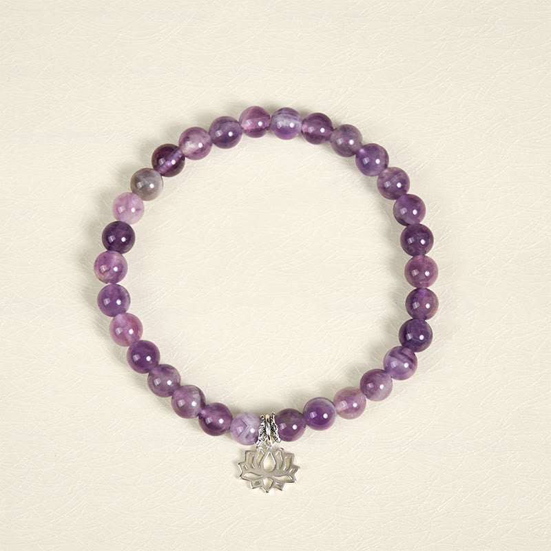 Buddha Stones 925 Sterling Silver Amethyst Lotus Design Natural Balance Bead Bracelet - image 12