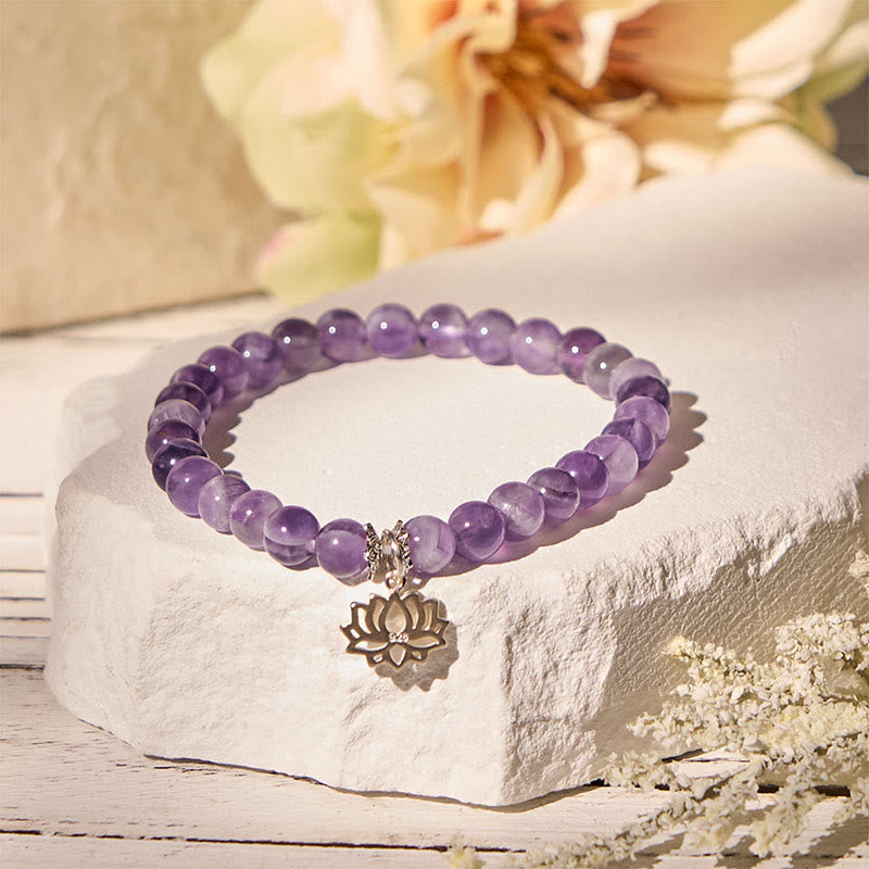Buddha Stones 925 Sterling Silver Amethyst Lotus Design Natural Balance Bead Bracelet - image 11
