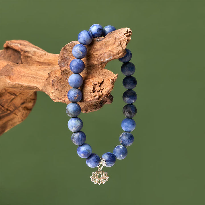 Buddha Stones 925 Sterling Silver Lotus Design Natural Sodalite Positive Beads Harmony Bracelet - image 3