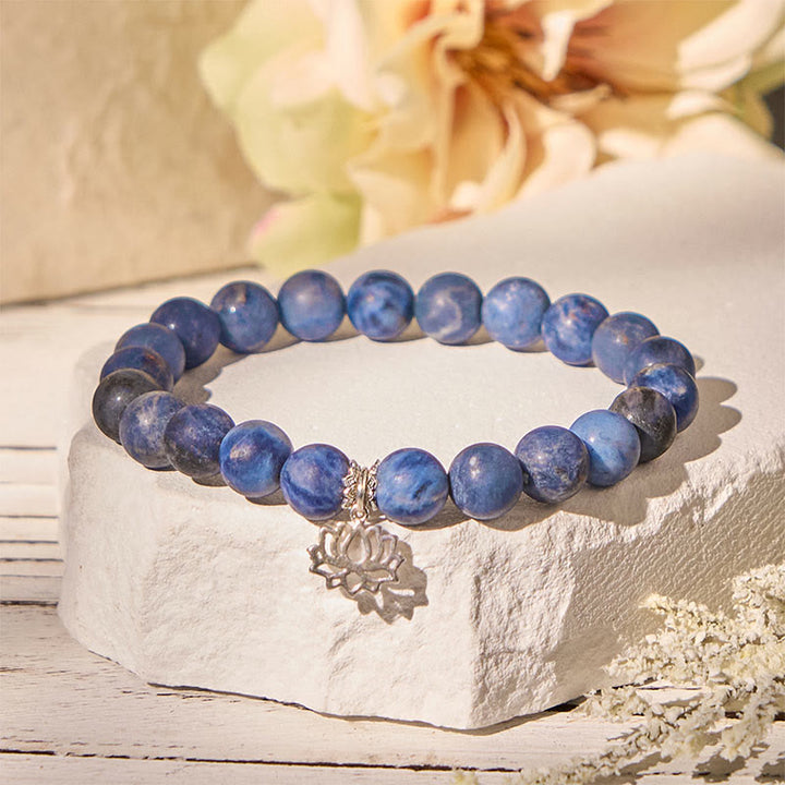 Buddha Stones 925 Sterling Silver Lotus Design Natural Sodalite Positive Beads Harmony Bracelet - 20cm - image 0