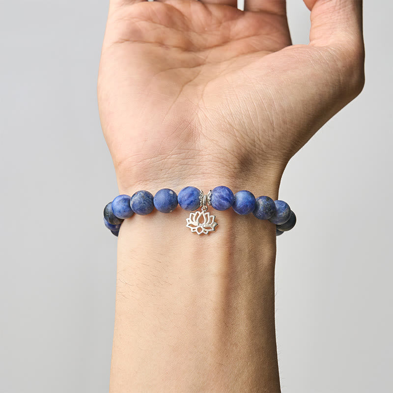 Buddha Stones 925 Sterling Silver Lotus Design Natural Sodalite Positive Beads Harmony Bracelet - image 4