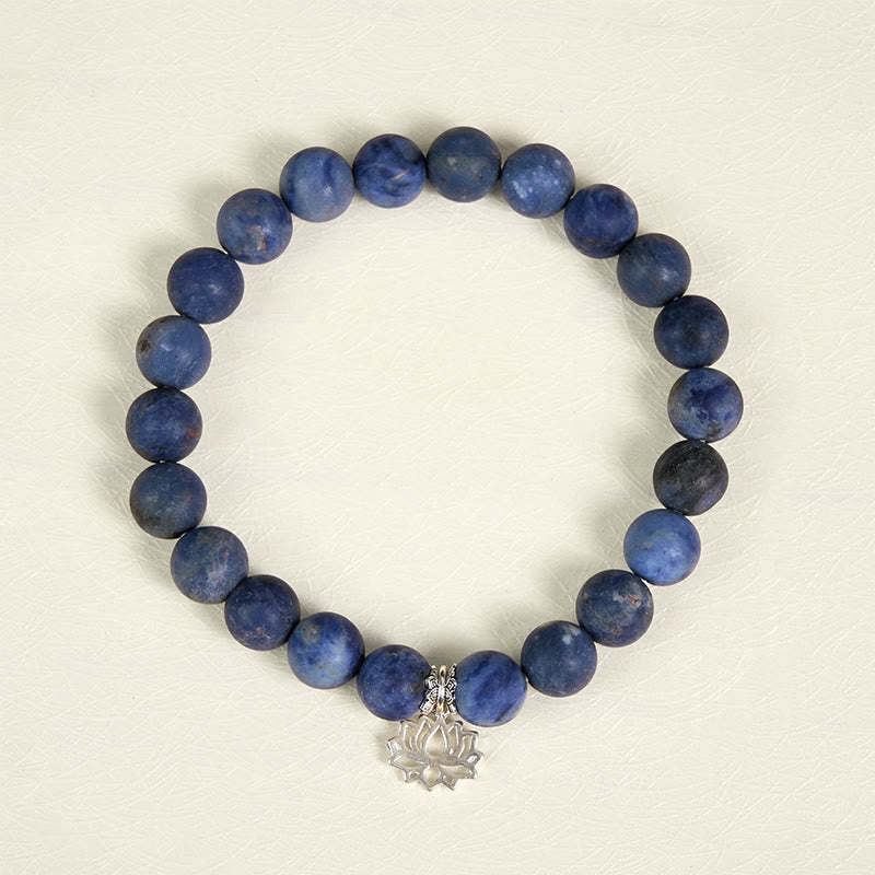 Buddha Stones 925 Sterling Silver Lotus Design Natural Sodalite Positive Beads Harmony Bracelet - image 1