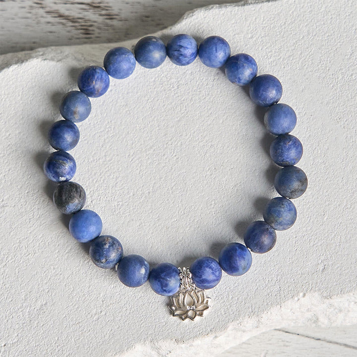Buddha Stones 925 Sterling Silver Lotus Design Natural Sodalite Positive Beads Harmony Bracelet - image 2