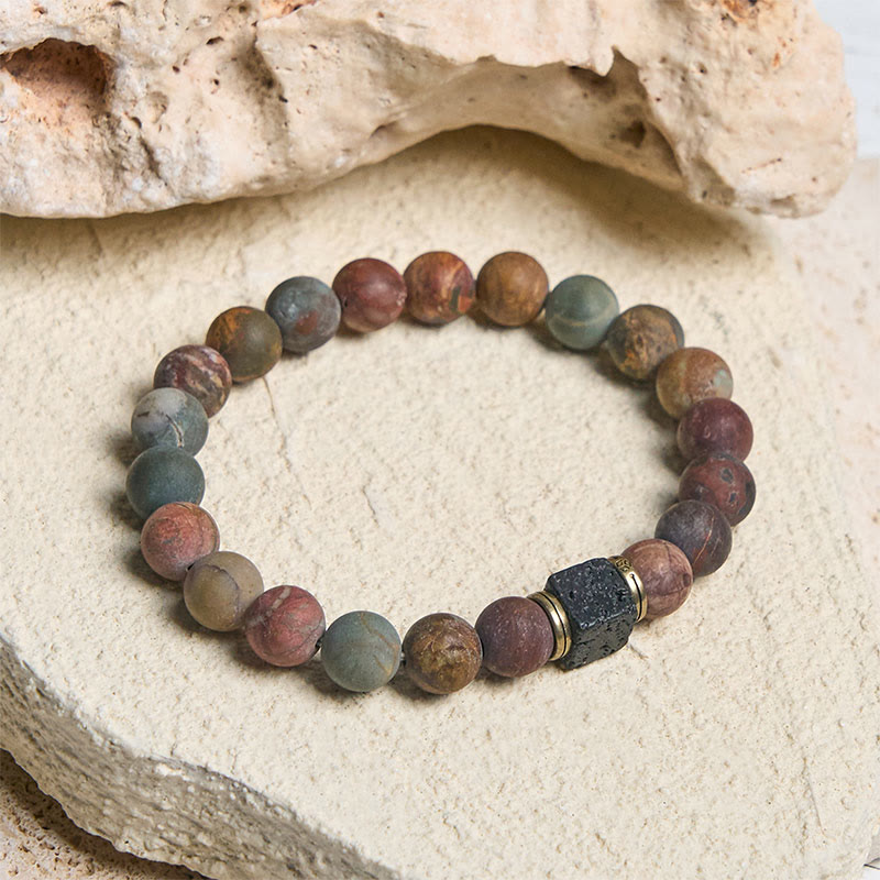 Buddha Stones Natural Picasso Jasper Square Lava Rock Courage Bracelet - 21cm - image 0