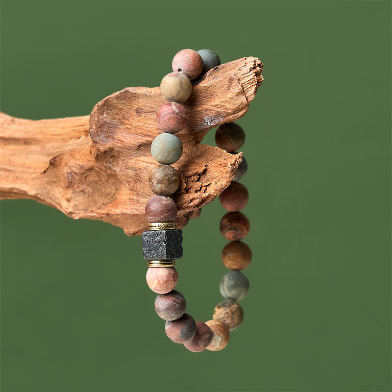 Buddha Stones Natural Picasso Jasper Square Lava Rock Courage Bracelet - image 3