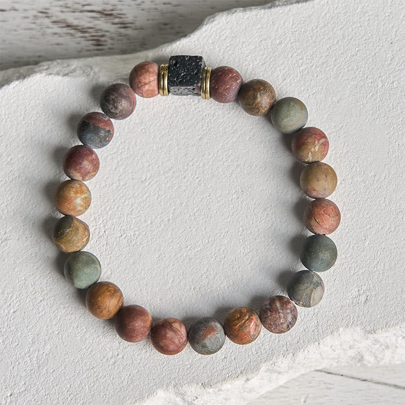 Buddha Stones Natural Picasso Jasper Square Lava Rock Courage Bracelet - image 1