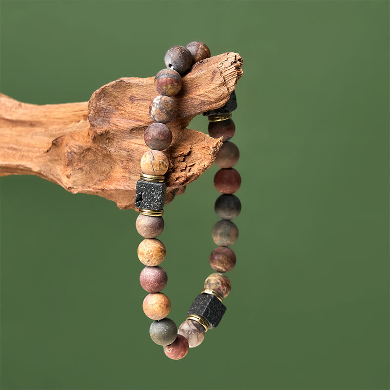 Buddha Stones Natural Picasso Jasper Square Lava Rock Positive Bracelet - image 3