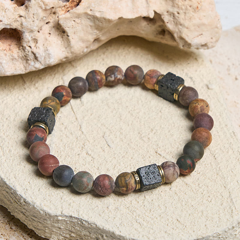 Buddha Stones Natural Picasso Jasper Square Lava Rock Positive Bracelet - image 1