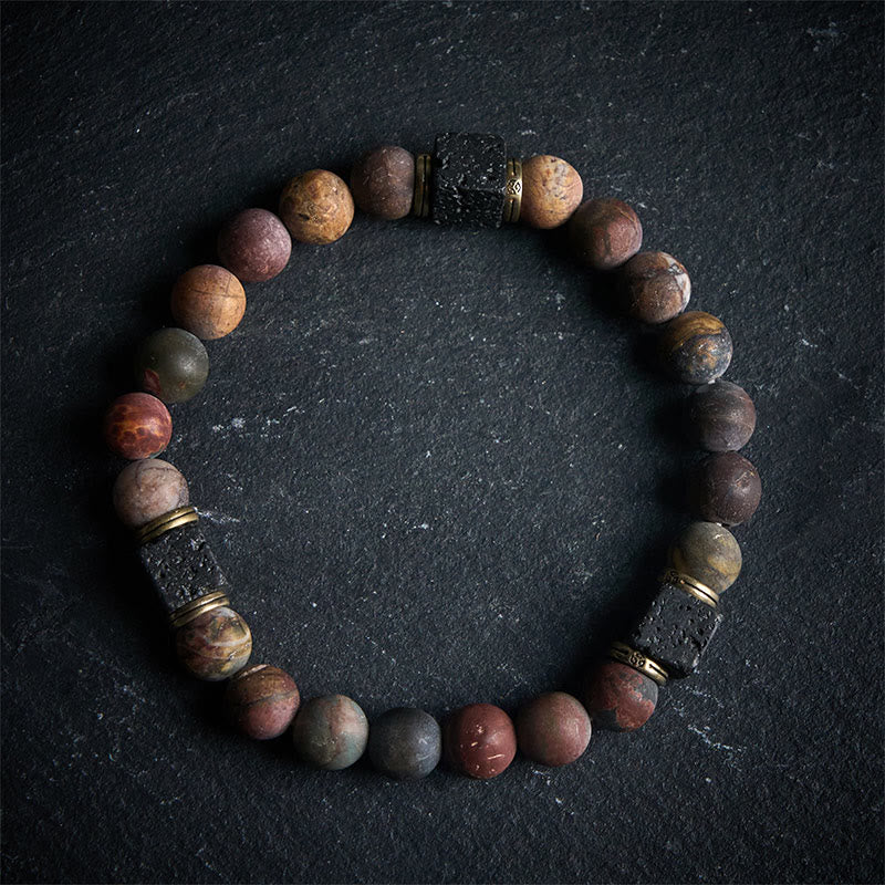 Buddha Stones Natural Picasso Jasper Square Lava Rock Positive Bracelet - 21cm - image 0